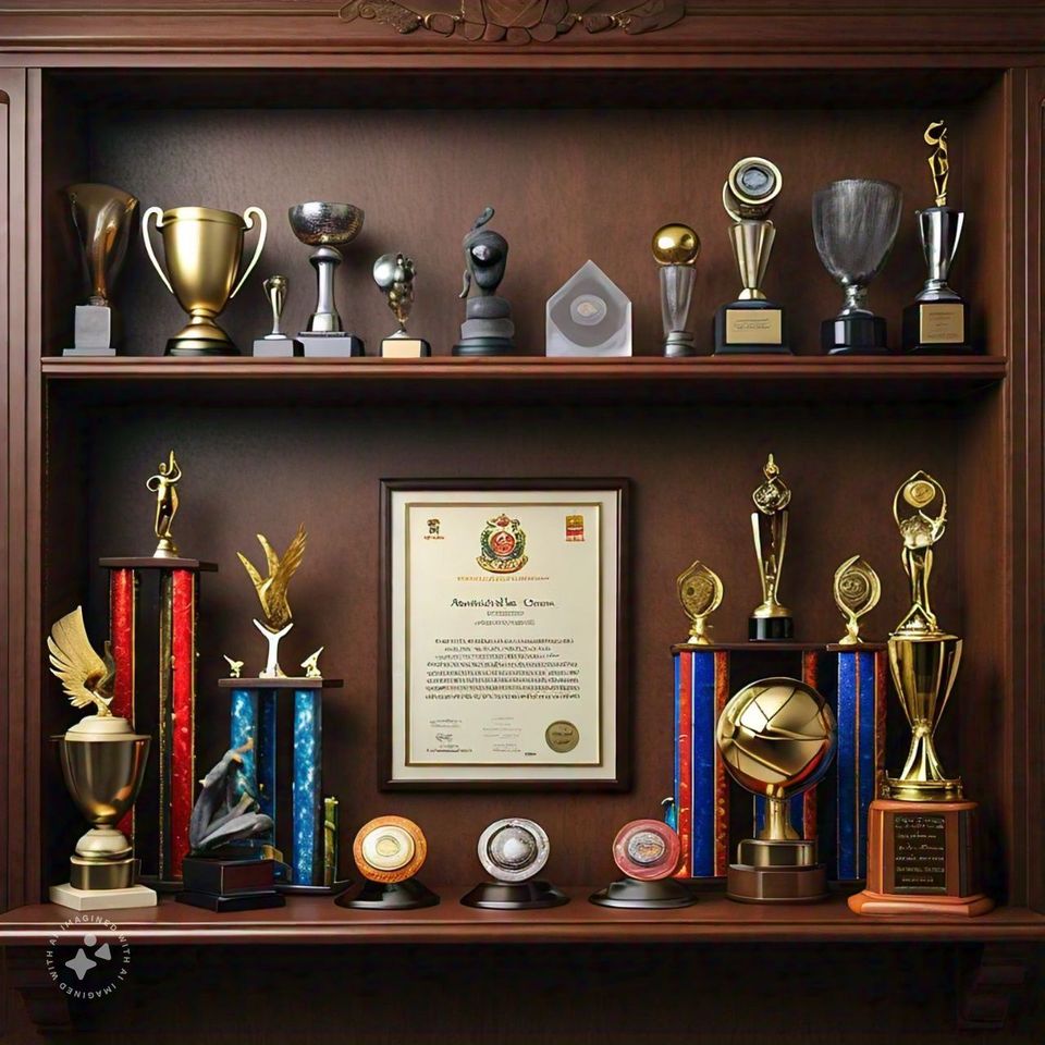 Cabinet of trophies and plaques